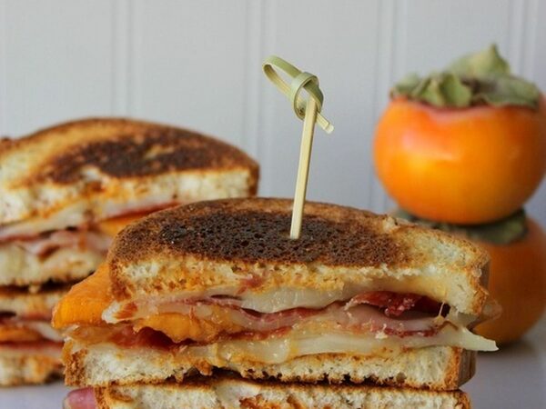 Persimmon Grilled Cheese w/ goat cheddar & prosciutto