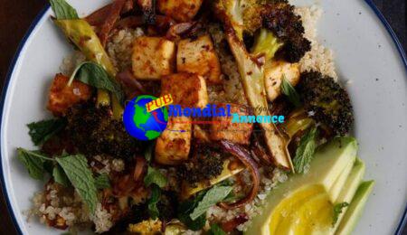 Harissa-Roasted Broccoli, Tofu, and Quinoa Bowl