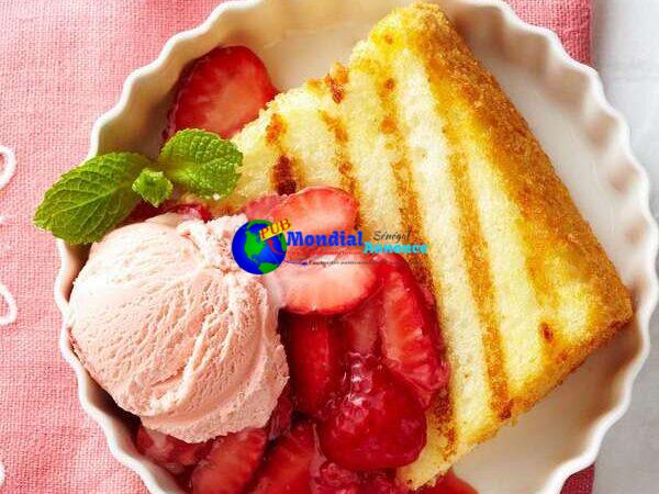 Grilled Angel Food Cake with Strawberry Sauce