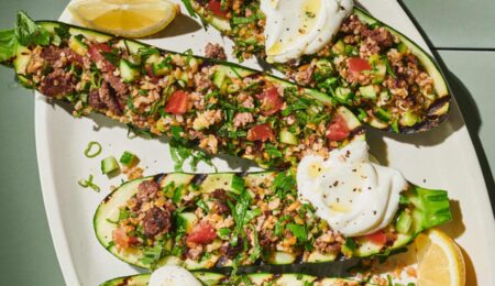 Grilled Zucchini Boats with Lemony Tabbouleh