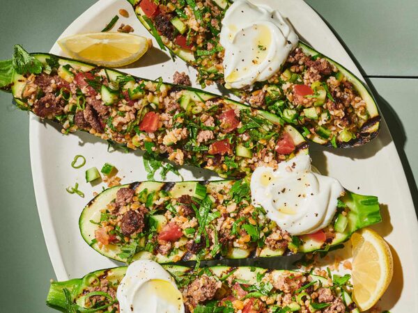 Grilled Zucchini Boats with Lemony Tabbouleh