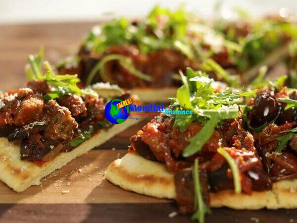 Skillet Flatbread Caponata Pizza