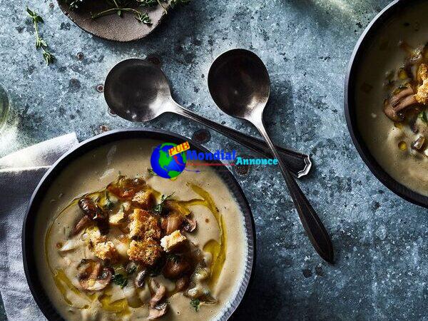 Luxurious Cream of Mushroom Soup with Garlic-Herb Croutons