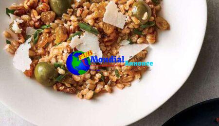 Farro and Green Olive Salad with Walnuts and Raisins