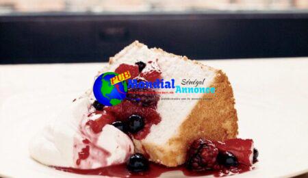 Angel Meals Cake with Three-Berry Compote