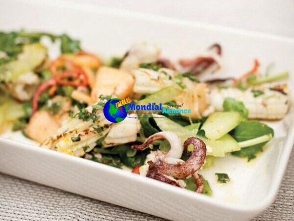 Grilled Squid Salad with Arugula and Melon