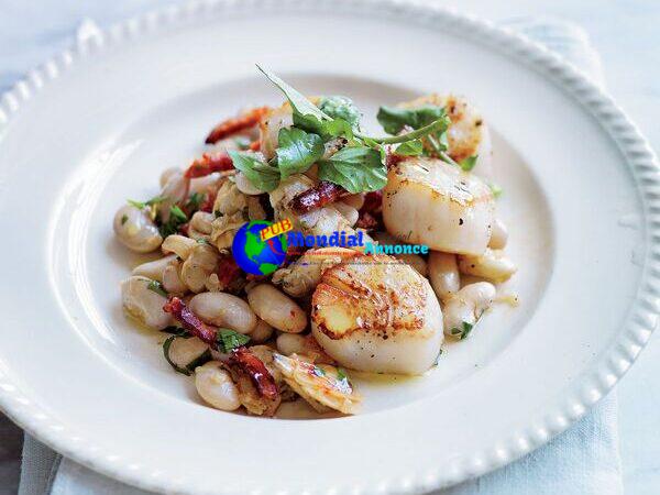 Seared Scallops with Cranberry Beans, Clams & Chorizo