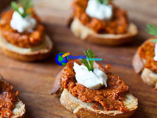 Roasted Carrot Harissa and Crème Fraîche Crostini