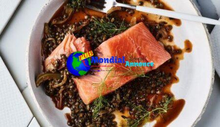 This olive-oil roasted salmon with braised lentils recipe is a lesson in healthful food