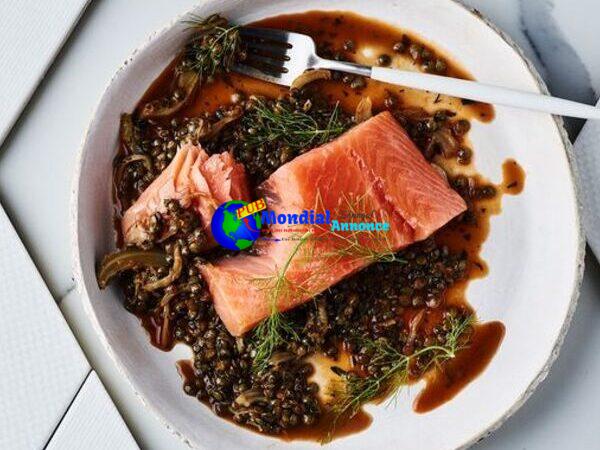 This olive-oil roasted salmon with braised lentils recipe is a lesson in healthful food