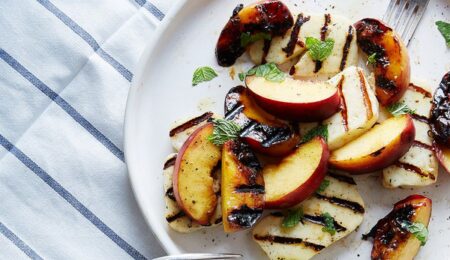 Grilled Peach, Halloumi & Mint “Caprese”