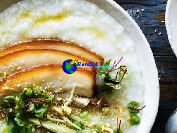 Pork stomach congee with ginger and soy