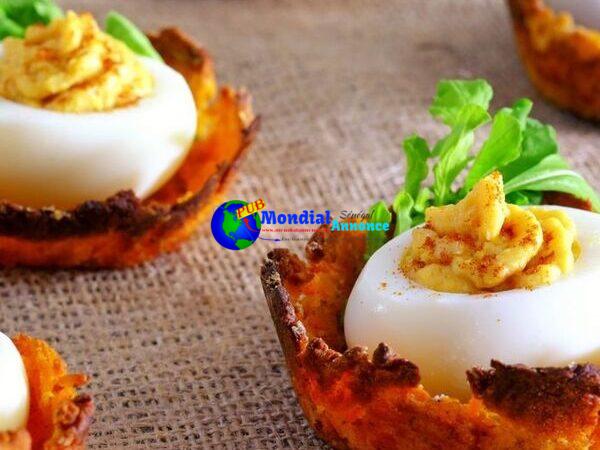 Low-Elephantine Deviled Eggs on Candy Potato Nests