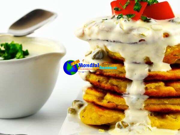 Chickpea Flour Pancakes with Greek Yogurt Caper Sauce