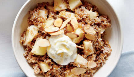 Bulgur Bowl with Apples, Almond Butter, and Goat Cheese