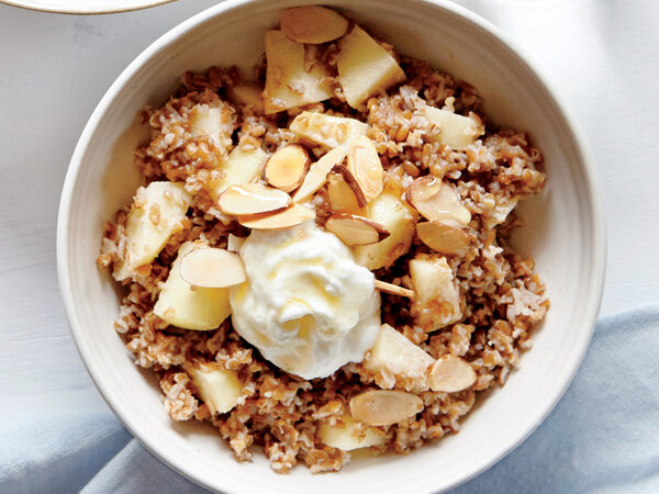 Bulgur Bowl with Apples, Almond Butter, and Goat Cheese