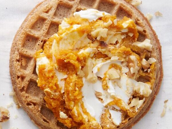 Pumpkin Cheesecake Topped Waffles