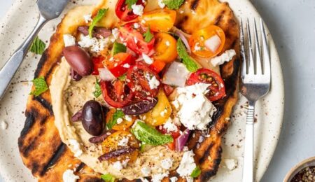 Grilled Yogurt Flatbreads with Israeli Salad