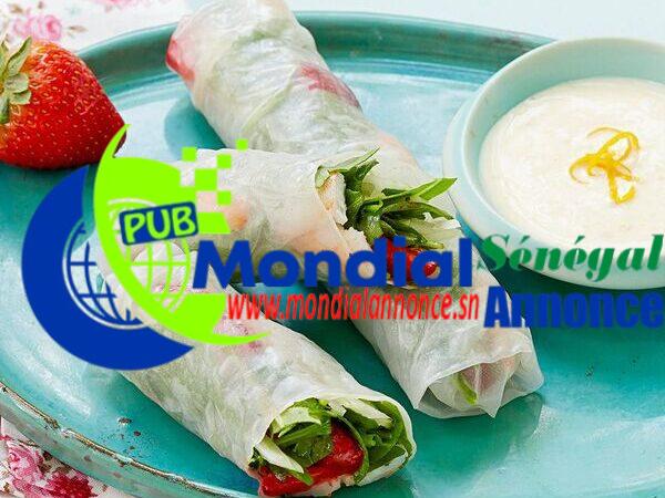 Tiny and Strawberry Spring Rolls with Creamy Orange Dipping Sauce