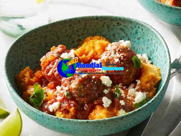 Chipotle Meatballs with Mashed Sweet Potatoes