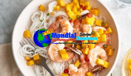 Frigid Coconut Rice Noodles with Poached Little, Mango, and Thai Chile