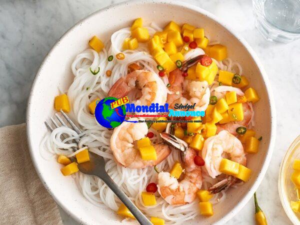 Frigid Coconut Rice Noodles with Poached Little, Mango, and Thai Chile