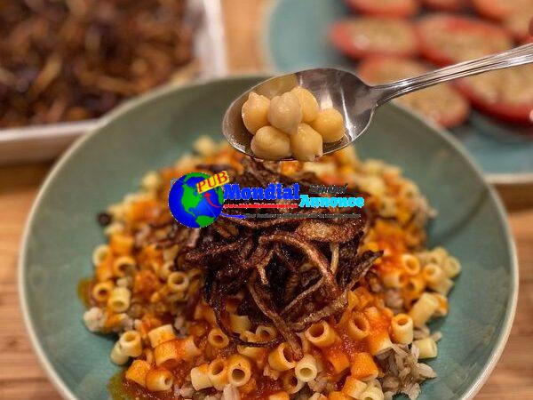 Egyptian Road-Fashion Koshary (Lentils, Rice, Pasta and Garlic Tomato Sauce)