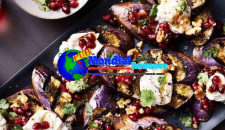 Charred Eggplant with Burrata and Pomegranate-Walnut Indulge in