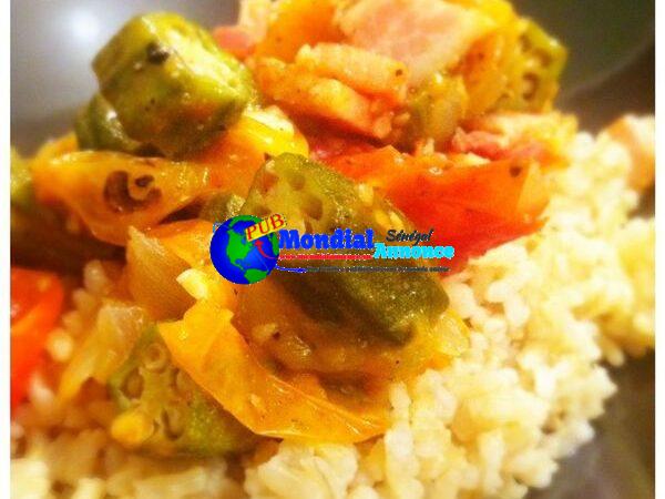 Okra and Cherry Tomatoes over Brown Rice