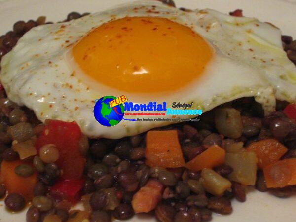 Lentil Salad with Olive Oil Fried Eggs