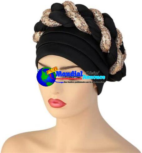 Turban en tissu bronzé, chapeau tissé exagéré, chapeau musulman