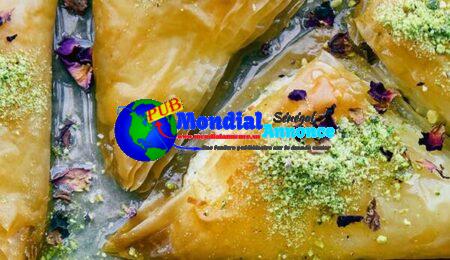 Warbat (Filo Triangles With Cream Cheese, Pistachio, and Rose)