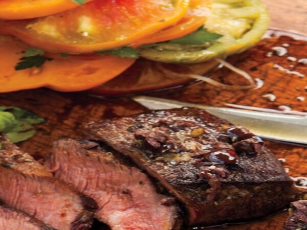 Grilled Flatiron Steaks with Tomatoes and Tapenade