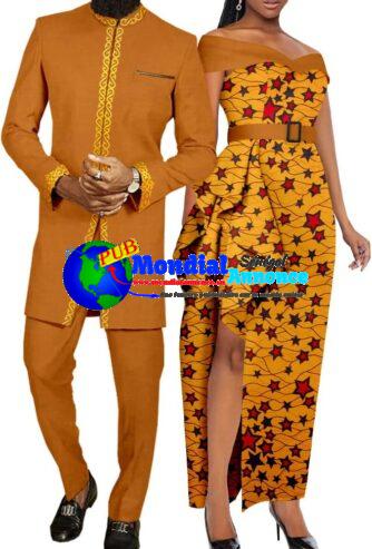 Vêtements pour couples africains Bazin Riche Dashiki Robes africaines pour femmes assorties aux tenues pour hommes ensembles haut et pantalon