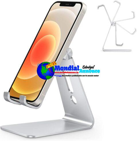 OMOTON Support Téléphone Portable, Support Téléphone Bureau Multi-Angles Réglable, en Aluminium Compatible avec iPhone 13 Pro/13/12 Pro Max/12/11 Pro/XR, Samsung S20/S10/S9, Argenté