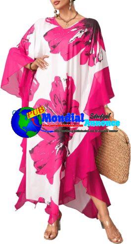 Robe caftan Eddoyee ample en mousseline de soie pour femme