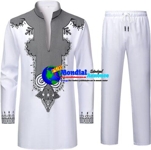 Ensemble 2 pièces YND pour homme, Chemise et pantalon Dashiki africain, tenue avec imprimé doré