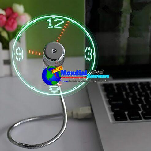 ONXE Ventilateur d’horloge USB à LED avec fonction d’affichage en temps réel