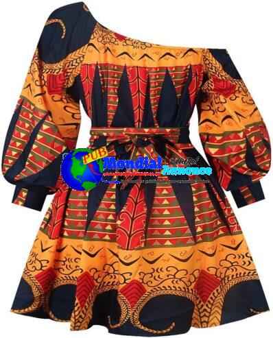 Robes Courtes Style Africain Imprimé Floral Plissé